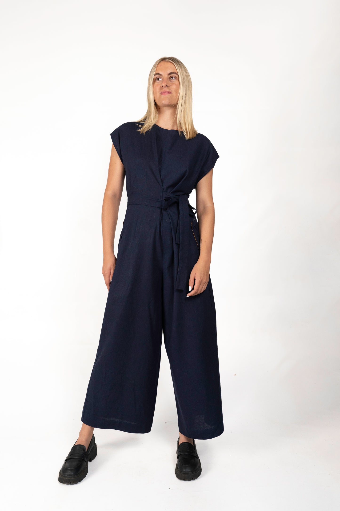 Navy Linen Jumpsuit