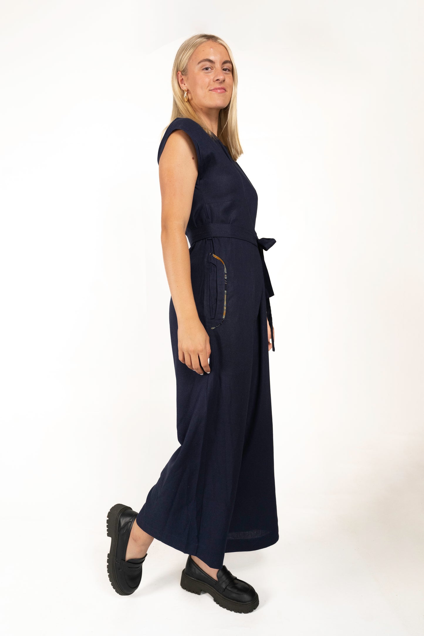 Navy Linen Jumpsuit