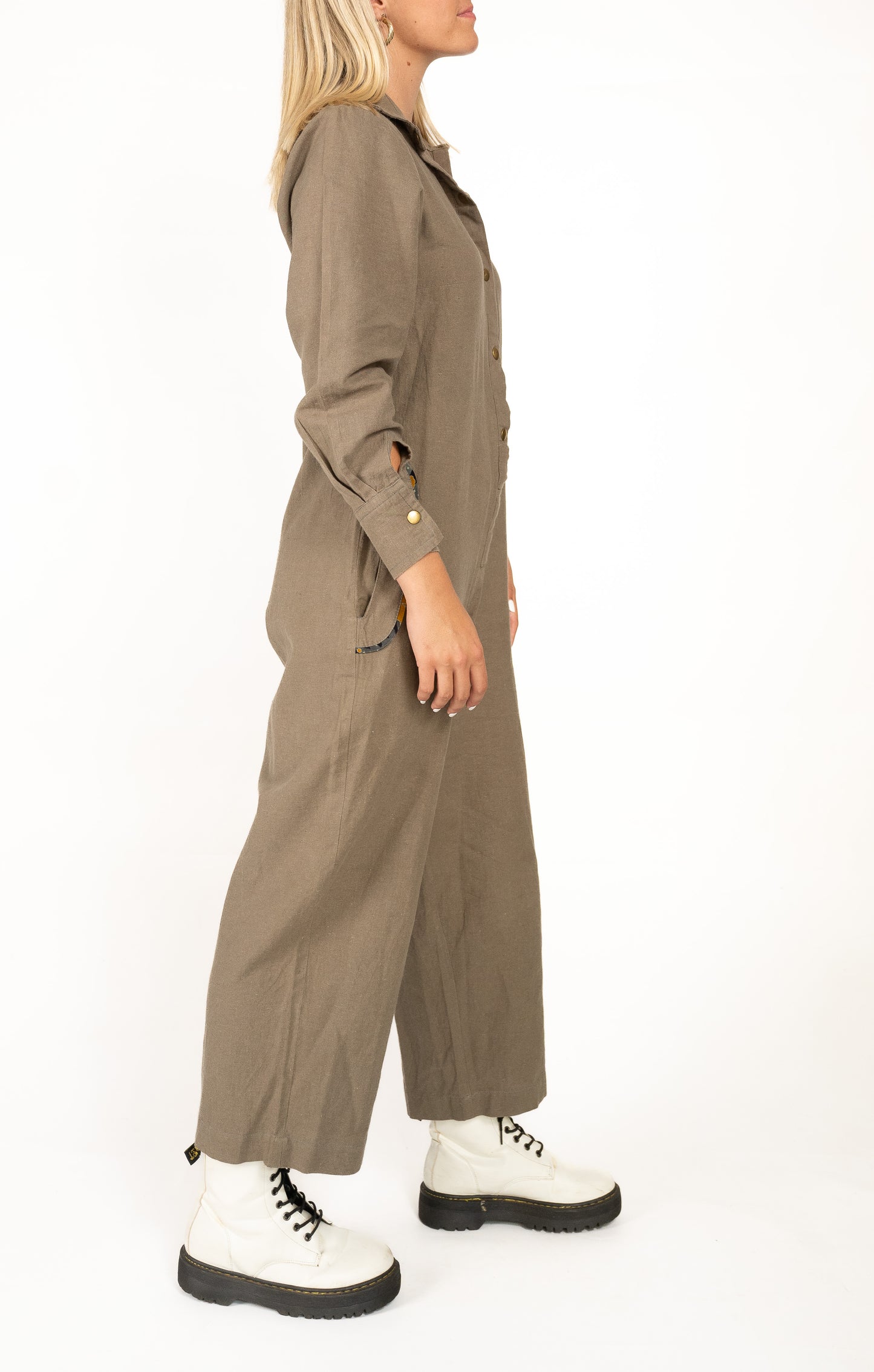 Washed Army Green Shirt Jumpsuit